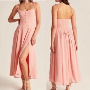 Abercrombie & Fitch Pink Corset Style MIDI Dress Tie Straps Small Balletcore